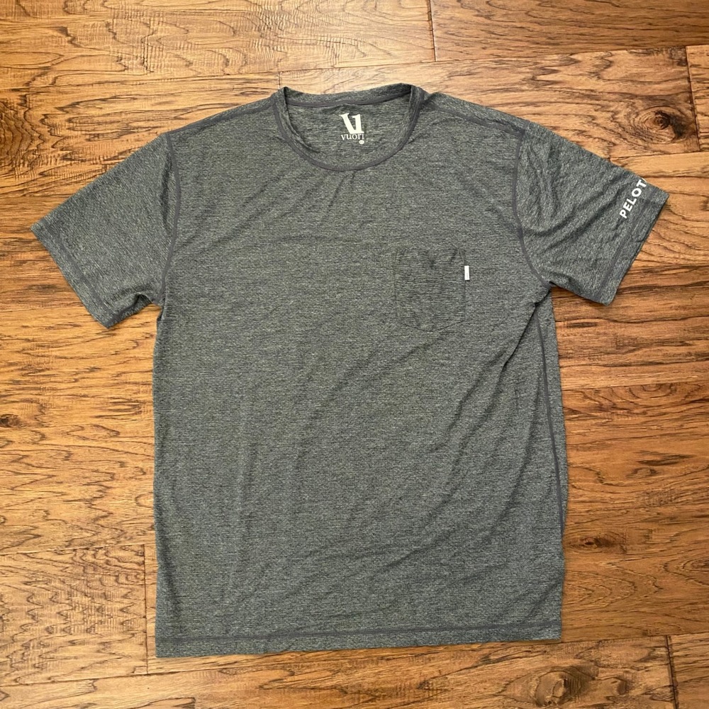 Vuori Peloton Mens XXL T-Shirt Charcoal Heather Grey Pocket Performance Tee